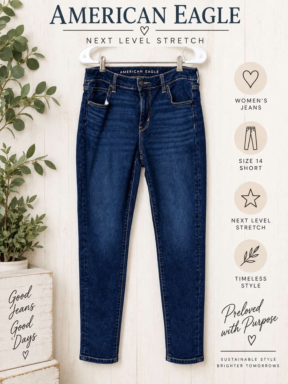 American Eagle Outfitters Women's Deep Indigo Straight Leg Jeans
